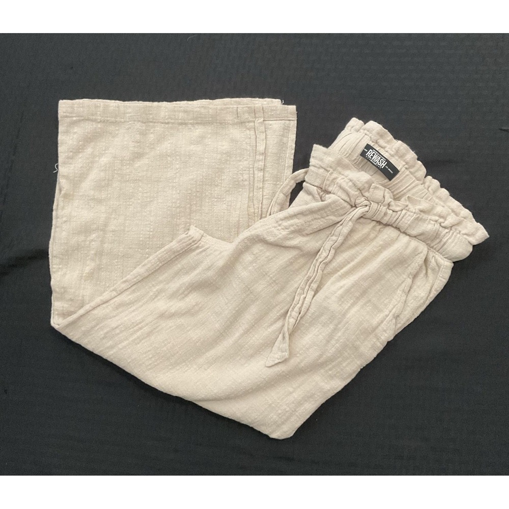 Rewash Pants Juniors Small Beige Cotton Paperbag Wide Leg Crop Elastic Waist